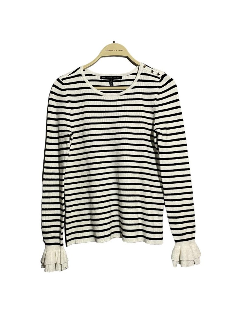 WHBM White House Black Market Sweater Women Size MP Stripe Ruffle Hippie Flare